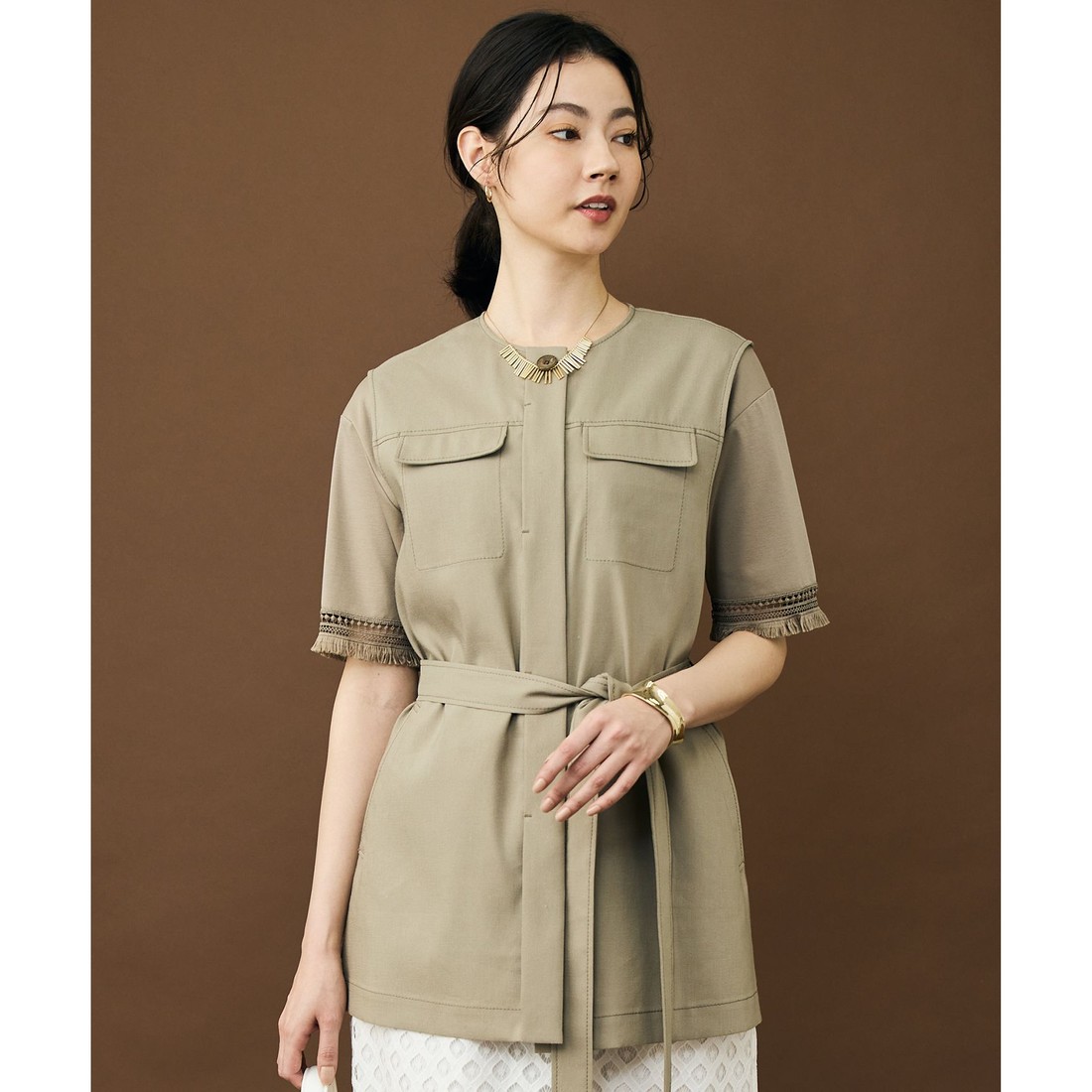 自由区 L 【SHIHOさん着用・セットアップ対応】リネンストレッチ ジレ