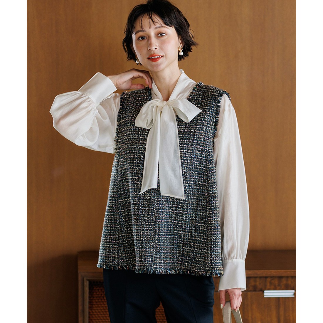 【新品】【完売品】45R 2025AW ドネガルツイード ベスト ジレ　サイズ2 23区 GIOLICAツイード ジレ(508893414)｜阪急百貨店公式通販サイト