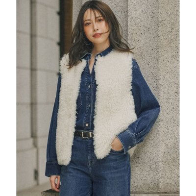 23区（大きいサイズ） ECPOPELウェイビー エコファー ジレ